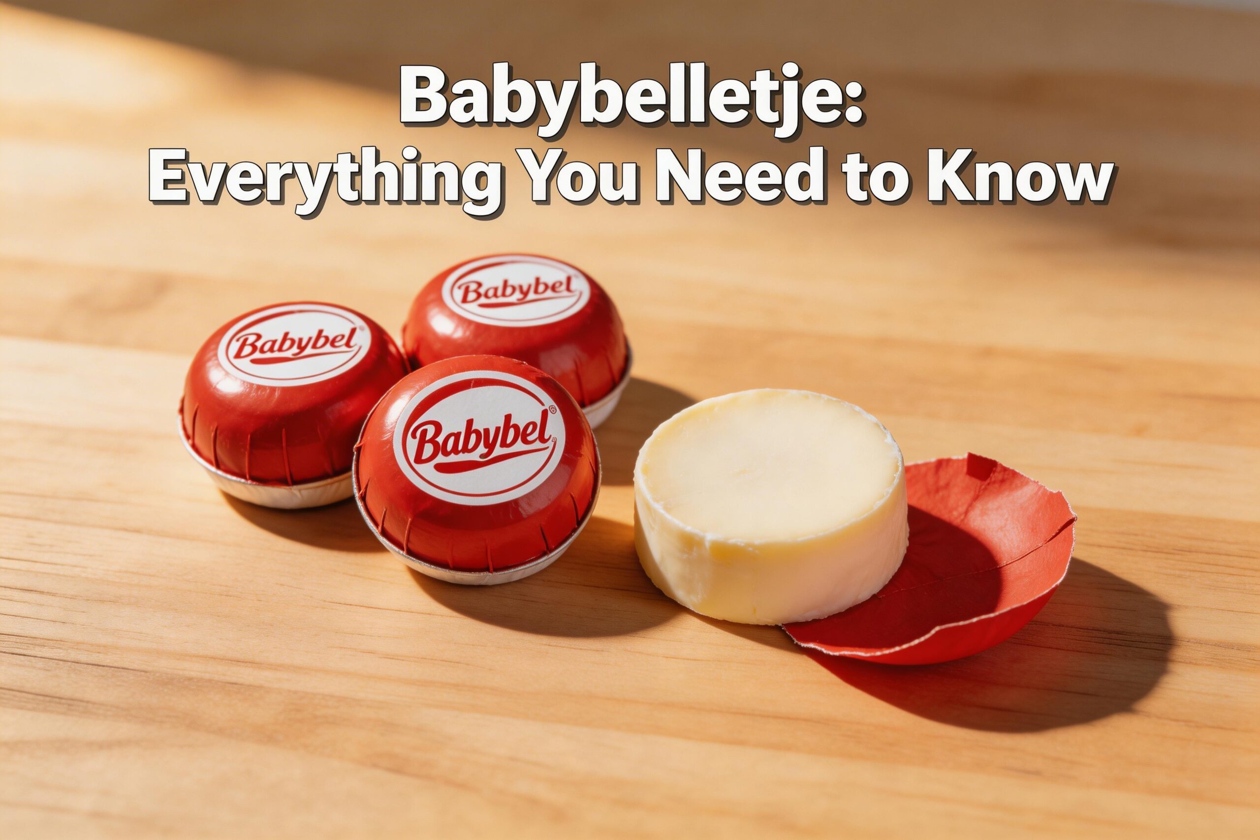 Babybelletje mini Babybel cheese snack with red wax coating on wooden board, Dutch tradition