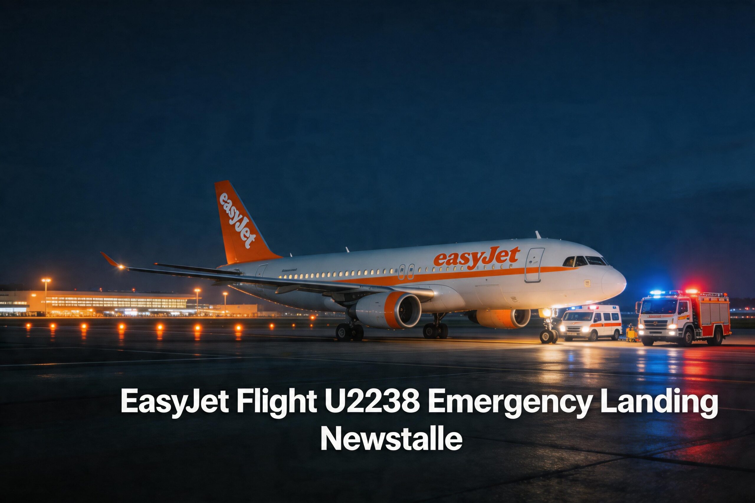 EasyJet Flight U2238 emergency landing Newcastle Airport with ambulance services on standby at runway
