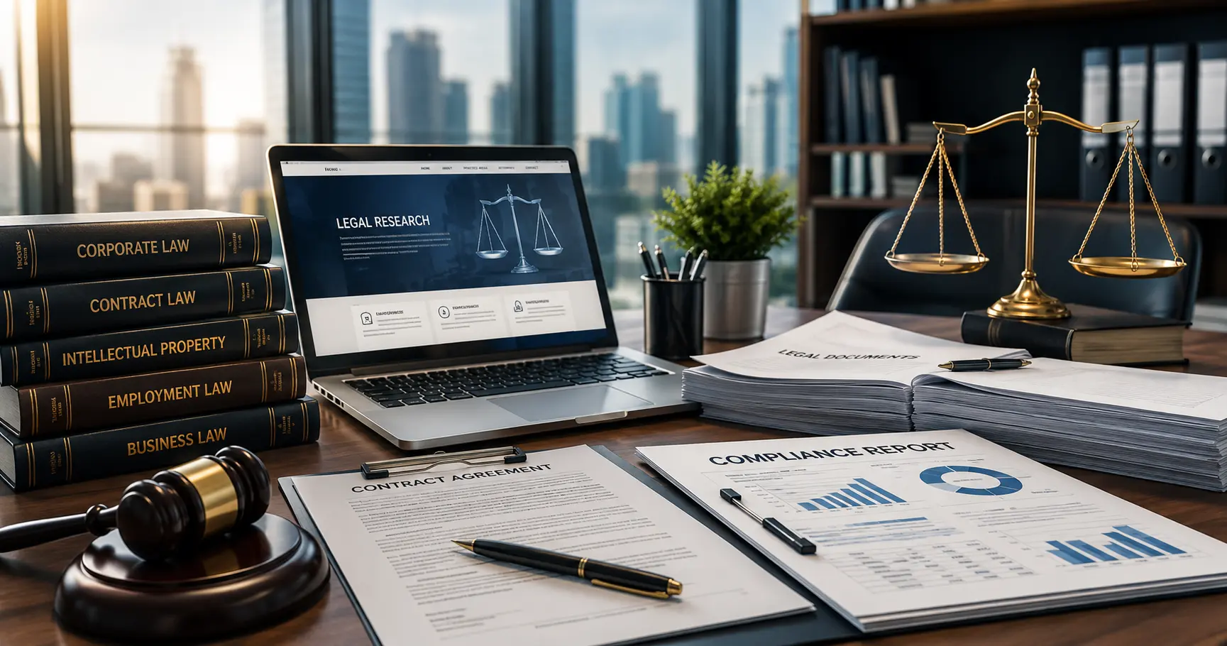 cnlawblog legal research workspace featuring law books, laptop, legal documents, and compliance resources for readers