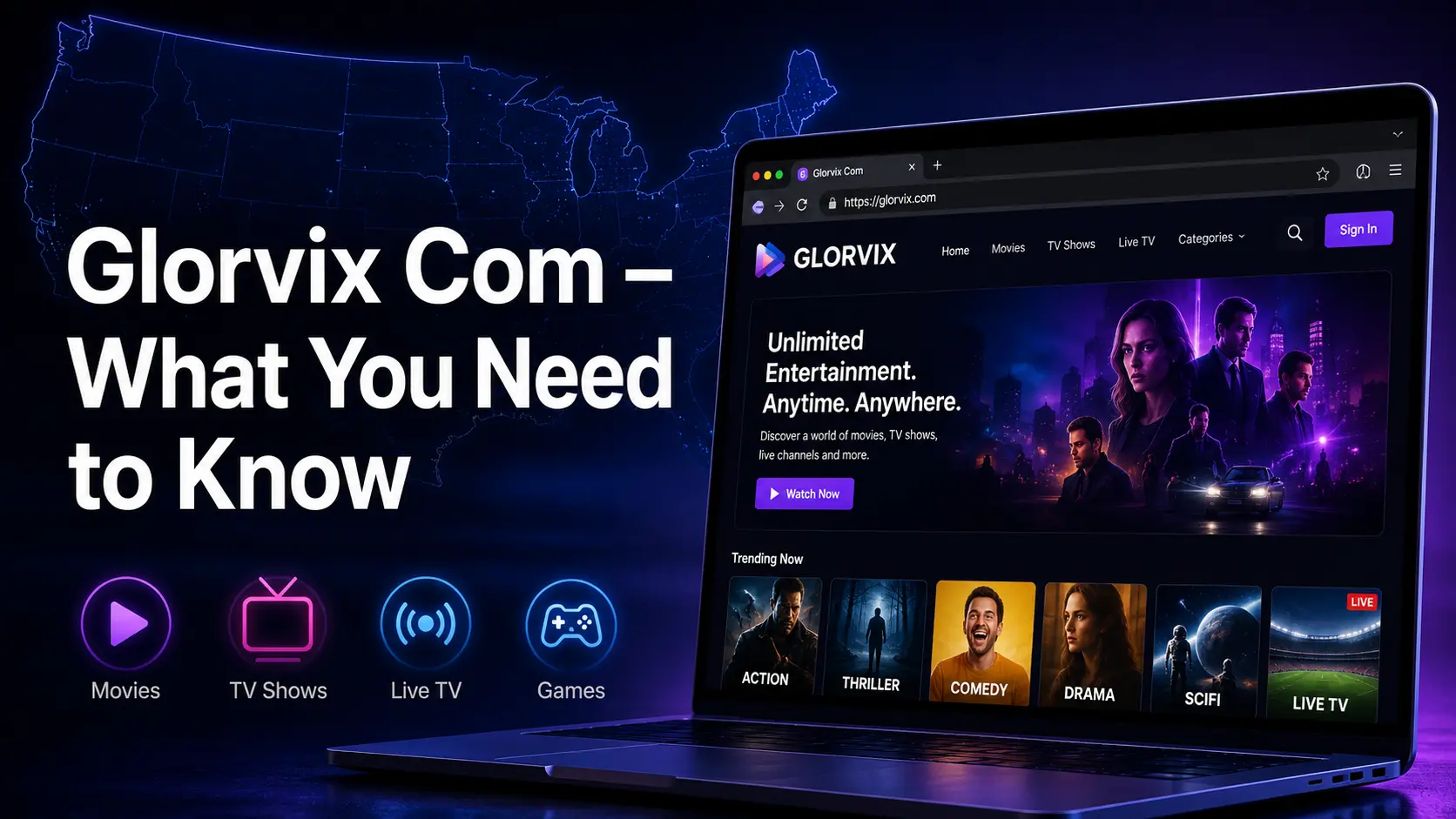 Glorvix Com digital entertainment platform overview for U.S. users showing interface and trust analysis