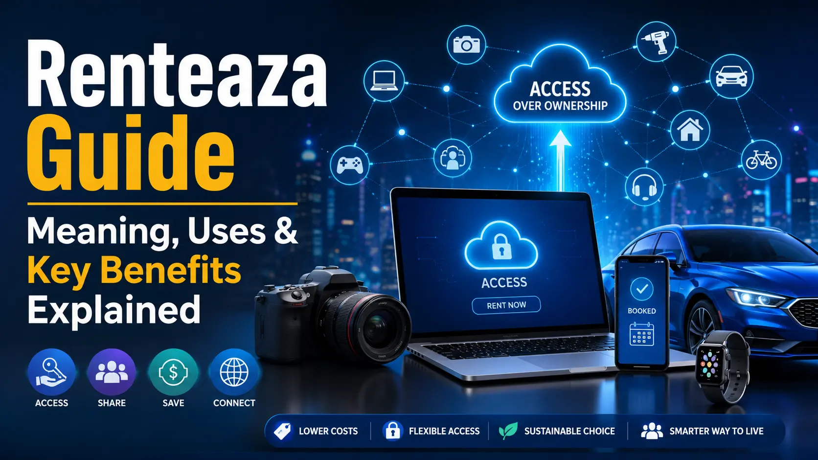renteaza explained with modern digital rental concept showing flexible access to services, equipment, and subscription based sharing economy systems