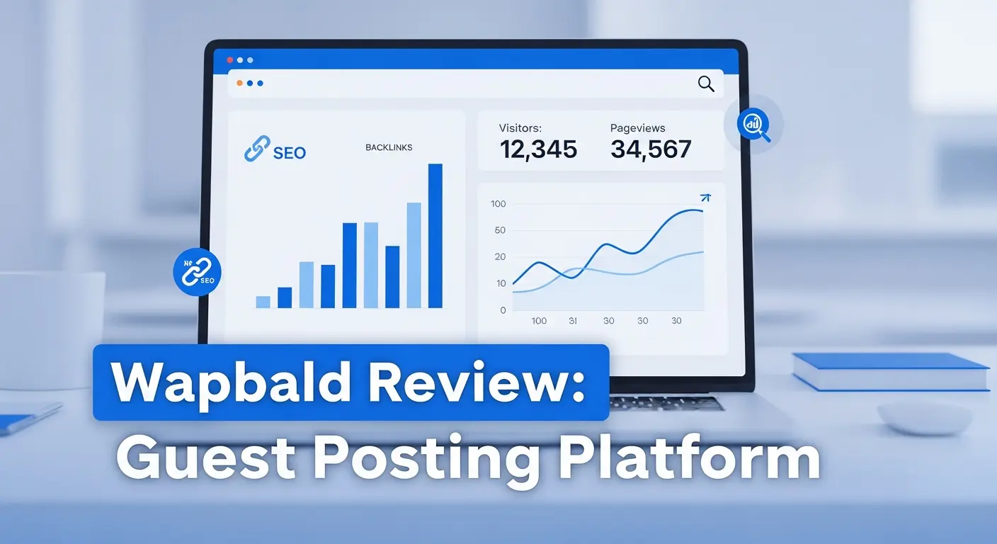 Wapbald review showing guest posting platform interface with pricing and domain authority metrics