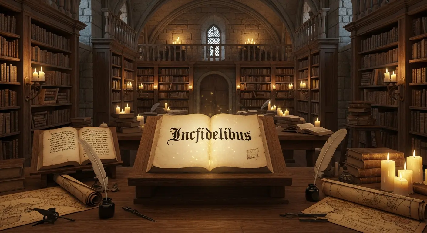Ancient Latin manuscript displaying the word Incfidelibus in medieval calligraphy, representing its meaning, origin, and historical background.