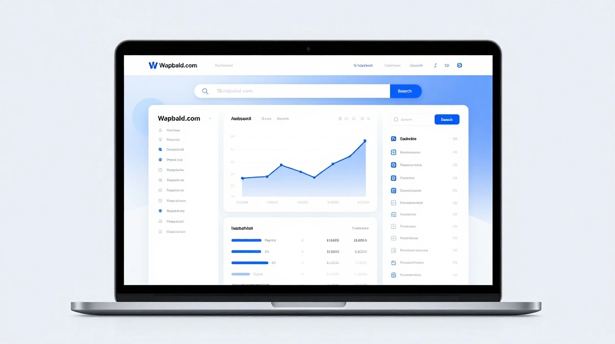 Wapbald.com dashboard showing website analytics, content management, and search activity on a modern digital interface.