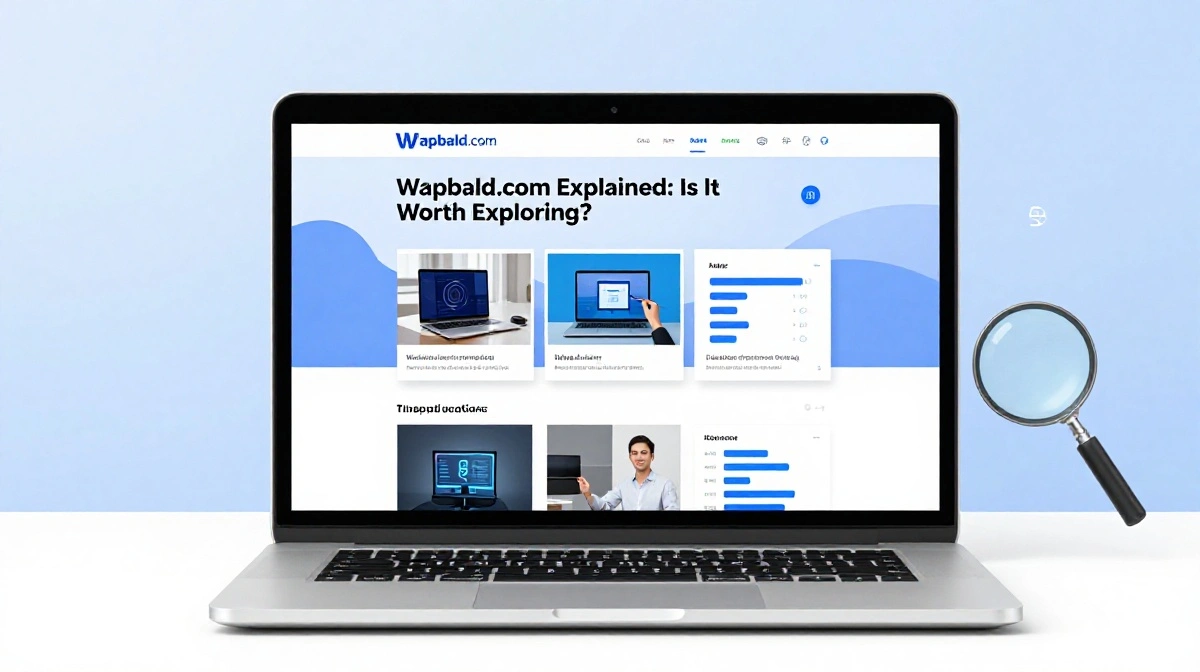 Wapbald.com website overview showing digital content, SEO information, and online articles on a modern laptop screen.