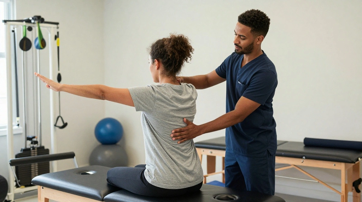 Physical therapist helping a patient with personalized rehabilitation exercises at a modern physical therapy clinic in Charleston, SC.
