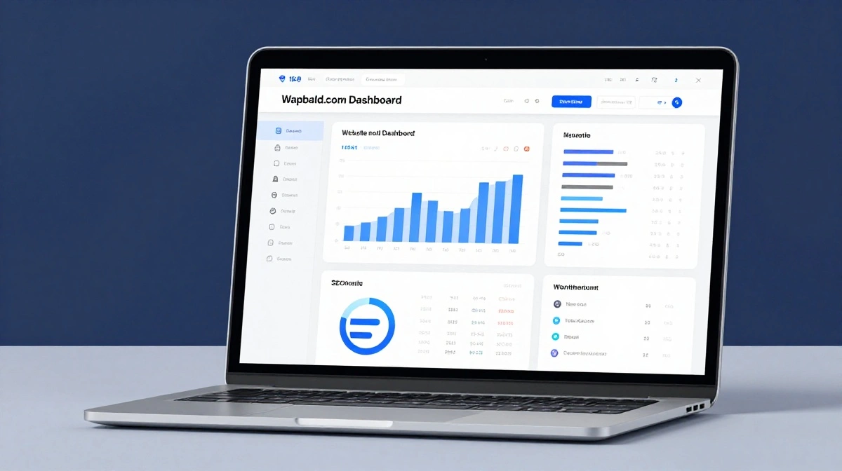 Wapbald.com dashboard showing content management, website analytics, publishing tools, and SEO metrics.