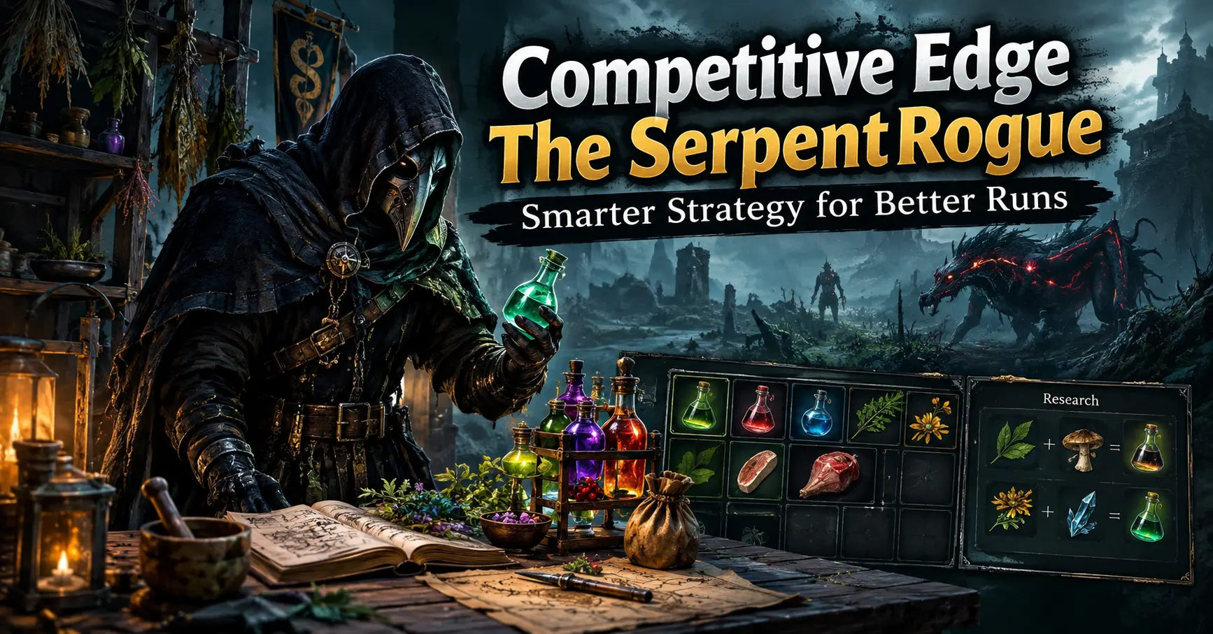 Competitive edge the serpentrogue strategy guide showing alchemy, combat preparation, exploration, and resource management