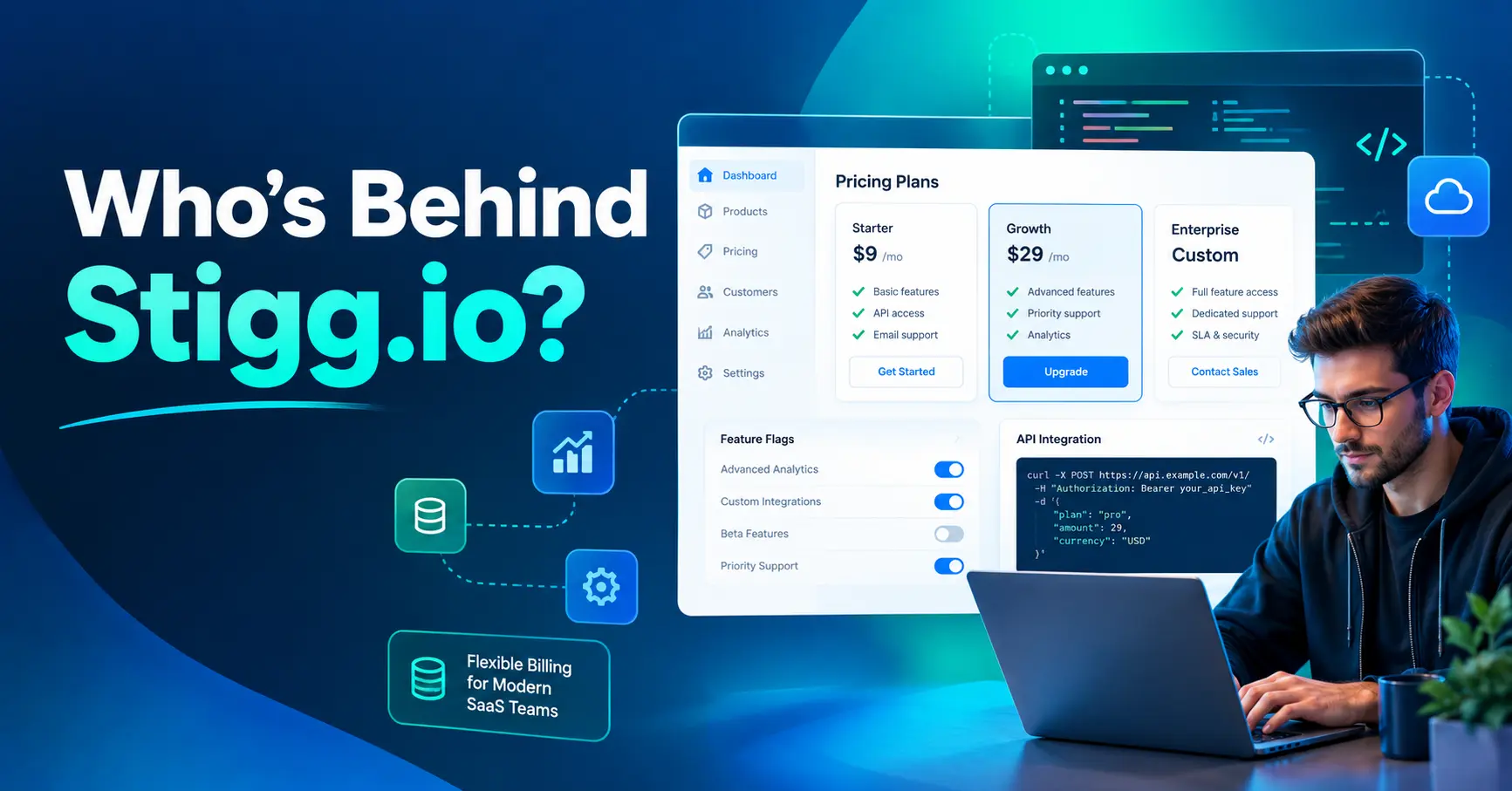 Stigg.io company name Stigg Inc explained with SaaS pricing and packaging platform dashboard illustration graphic