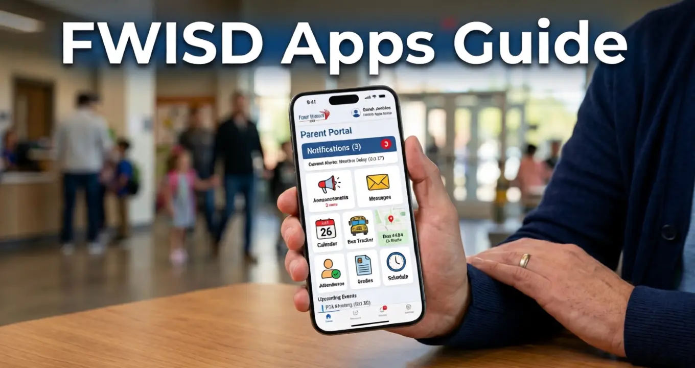FWISD apps shown on a smartphone with school notifications visible