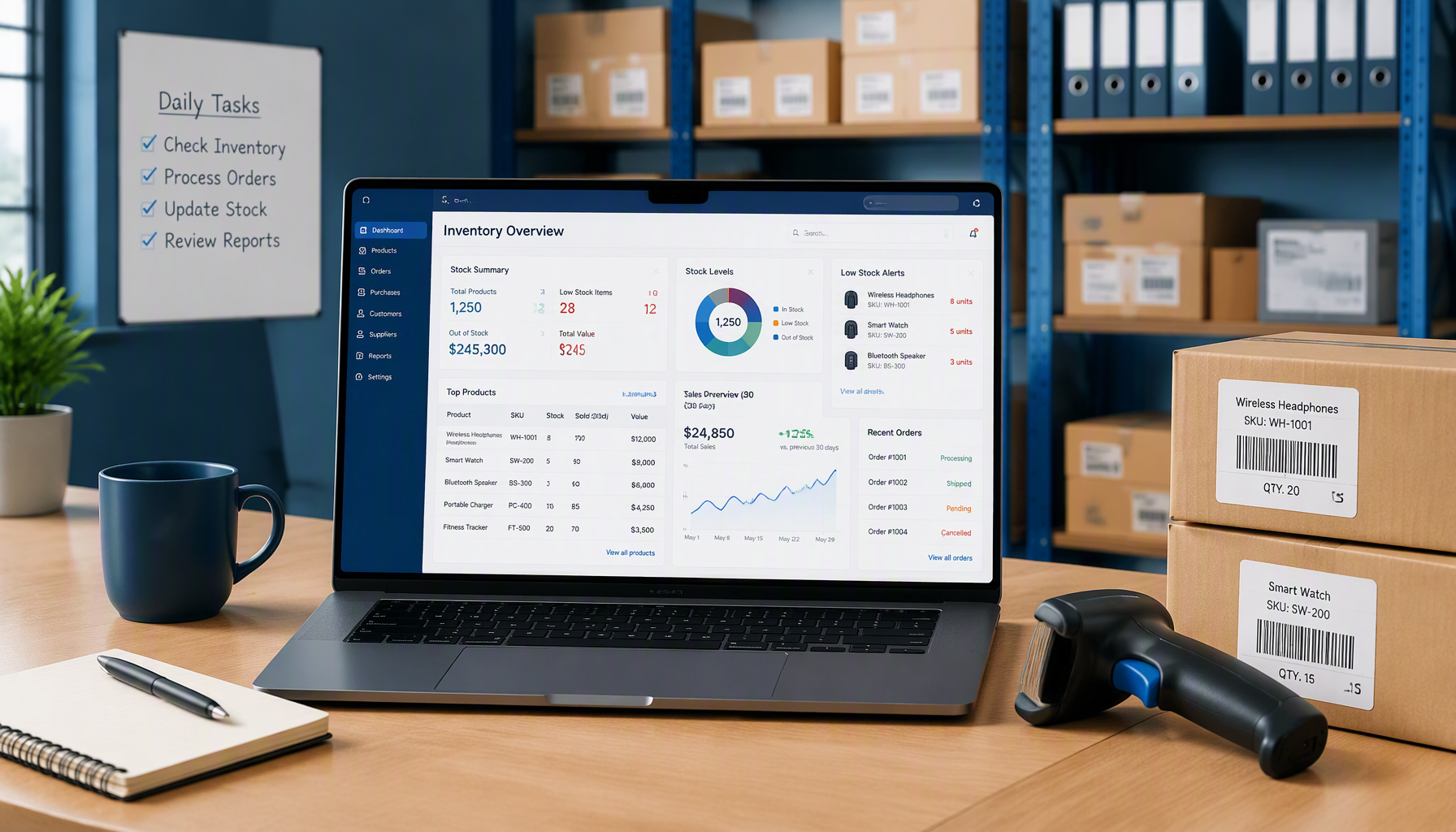 Skyware Inventory simplifies small business inventory management with real-time stock tracking, orders, sales, and automation.